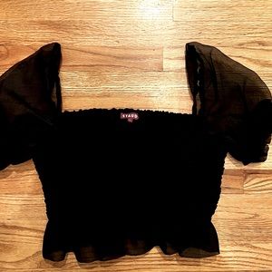 STAUD off the shoulder ruffle crop blouse